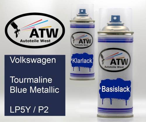 Volkswagen, Tourmaline Blue Metallic, LP5Y / P2: 400ml Sprühdose + 400ml Klarlack - Set, von ATW Autoteile West.